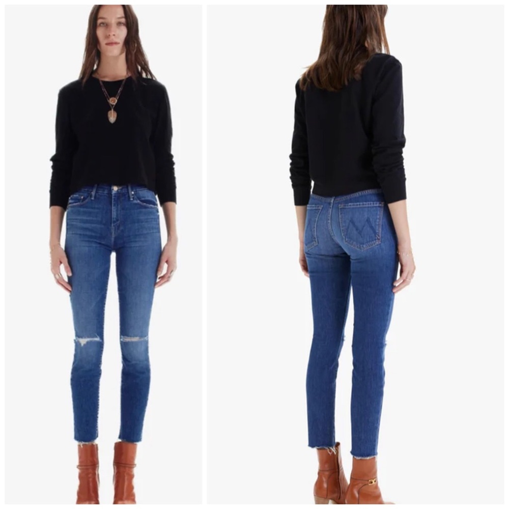 MOTHER High Waisted Looker Ankle Fray Jeans Size 28